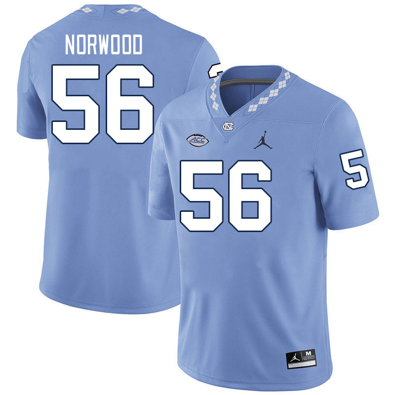 Men #56 Jani Norwood North Carolina Tar Heels College Football Jerseys Stitched-Carolina Blue